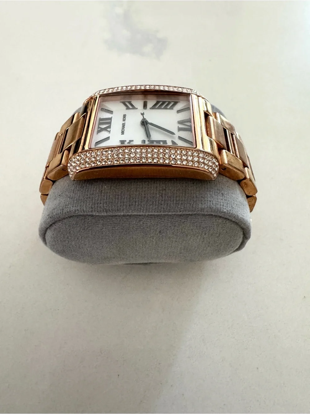 Michael Kors Rose Gold Rectangular Crystal-Trim Bracelet Watch